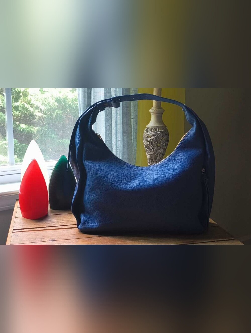 ​Tote Le Monde Blue Pebbled Leather Barcelona Slouchy Hobo Bag